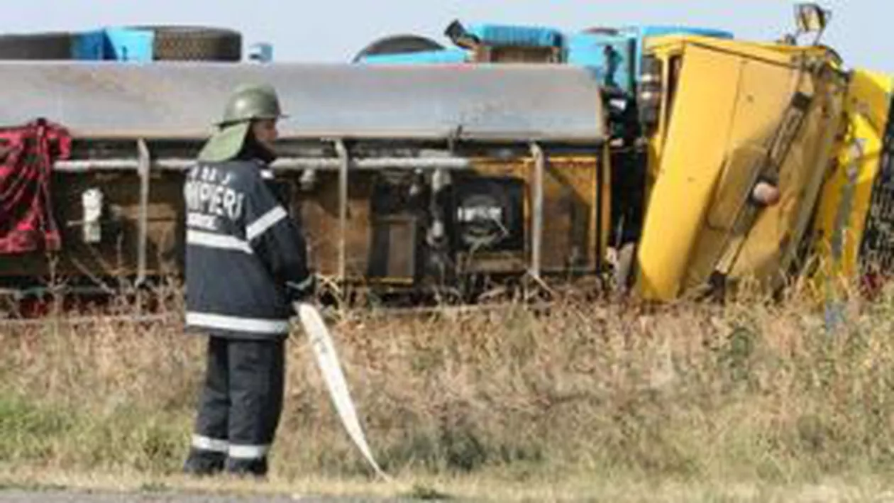 Pericol de explozie pe DN 68: O cisternă cu butan s-a răsturnat între localitățile Deva și Lugoj