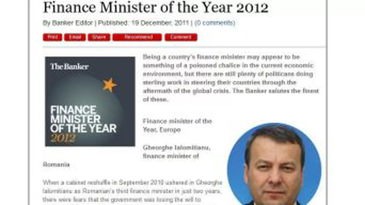 Gheorghe Ialomițianu, desemnat „Ministrul de Finanțe al anului” de publicația „The Banker”