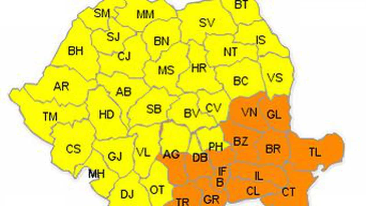 Codul portocaliu se prelungește pentru județele din sud-estul țării.  Urmează cod galben de ger valabil până duminică!