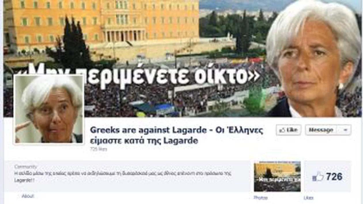 Grecii ripostează la atacurile directorului FMI: Pagină specială împotriva lui Christine Lagarde, creată pe Facebook