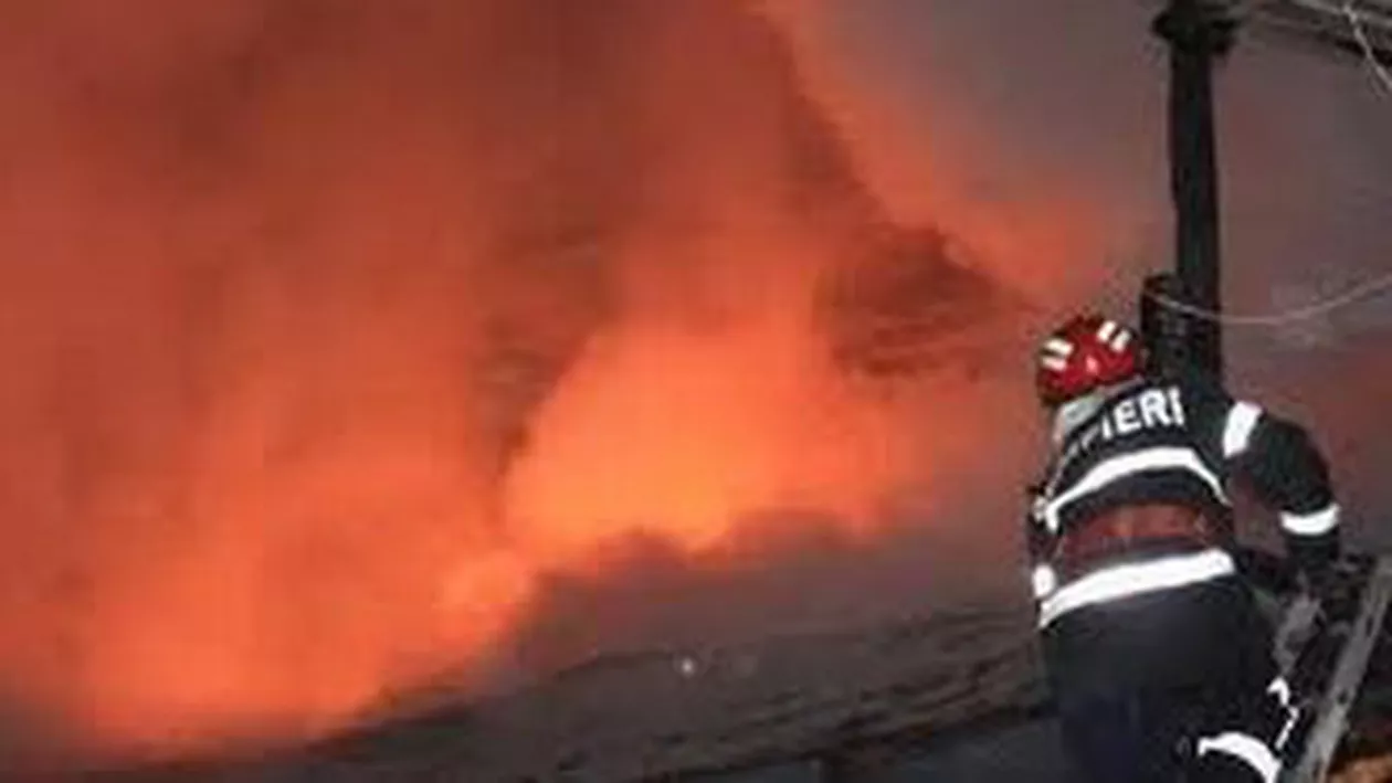 Botoșani: Incendiu puternic la garajele unei firme de transport. Au ars mai multe microbuze