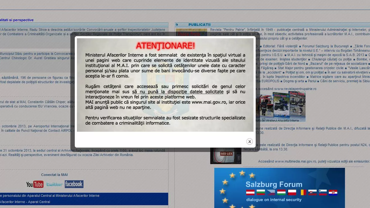 Site-ul Ministerului Afacerilor Interne a fost clonat cu unul prin care se cer bani şi date personale