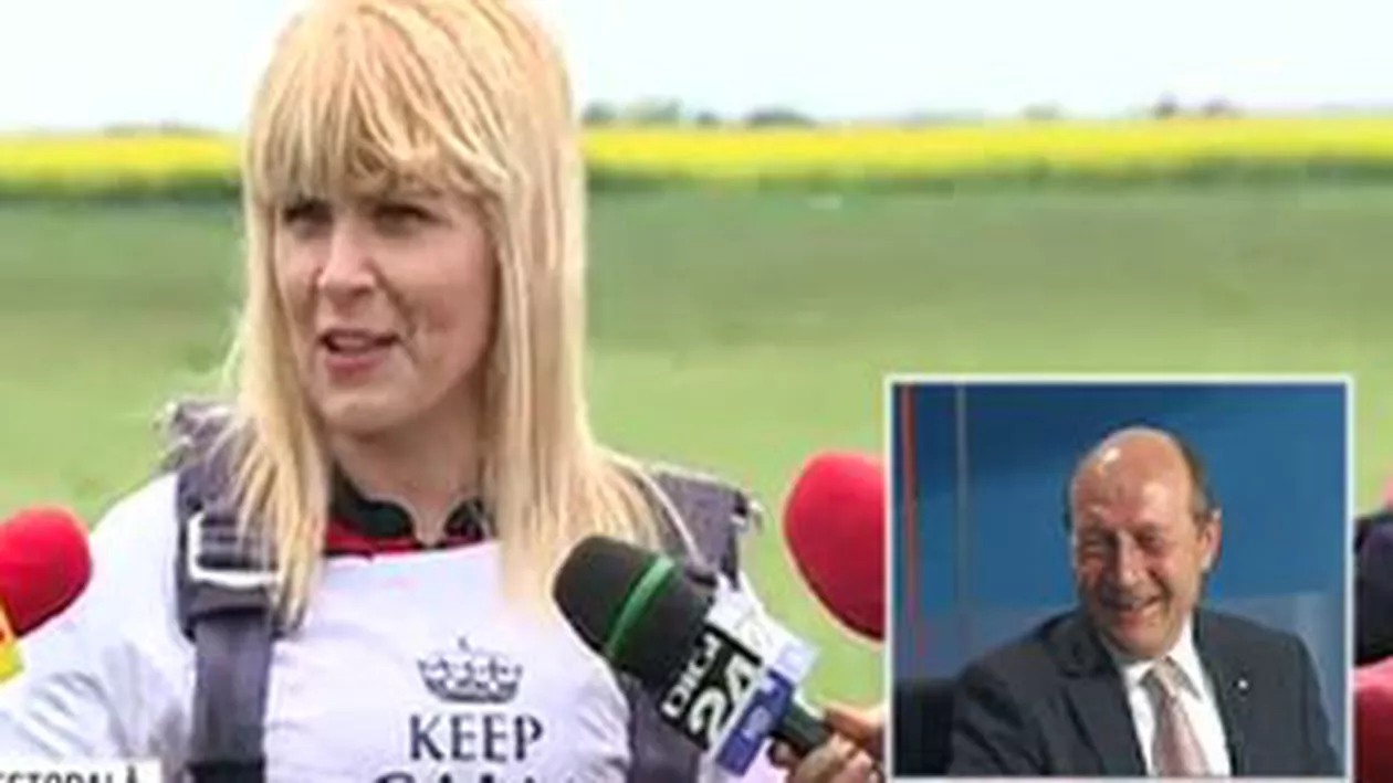 Băsescu a comentat în direct saltul cu parașuta al Elenei Udrea: Dacă ar fi să o compar cu Ponta care stătea în barcă și-l trăgeau jandarmii, imaginile vorbesc despre caracterele celor doi (VIDEO)