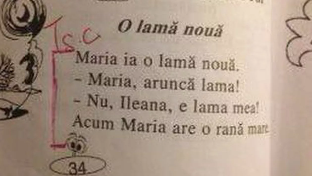 Lecții pentru elevi în manualele auxiliare: ”Maria ia o lamă nouă. (...) Acum Maria are o rană mare” (FOTO)