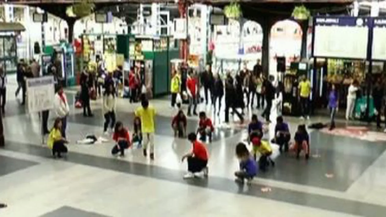 Tinerii din PSD au organizat un Flashmob în Gara de Nord, pentru susținerea lui Victor Ponta la prezidențiale