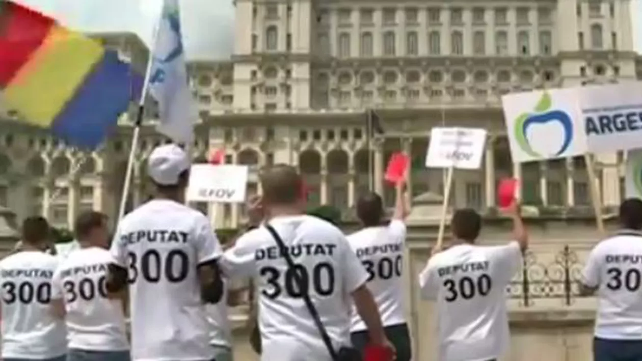 Miting la Palatul Parlamentului pentru reducerea numărului de senatori și deputați (VIDEO)