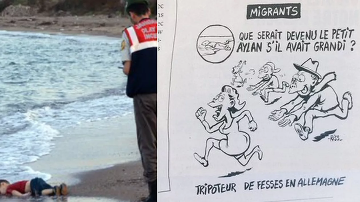 ”Ce ar fi devenit micul Aylan? Un pervers sexual în Germania!” O caricatură Charlie Hebdo cu băiețelul sirian găsit mort pe o plajă din Turcia stârneşte controverse (FOTO)
