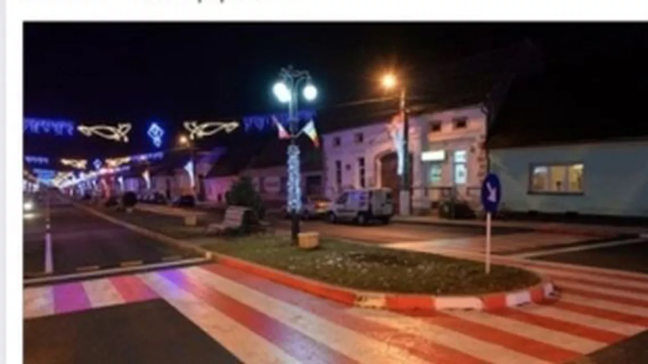 Trecerea de pietoni din Ghimbav care ocolea un spațiu verde de pe mijlocul drumului, refăcută. Au rămas însă în continuare, în mijlocul scuarului, băncile de pe care poate fi urmărit traficul (FOTO)
