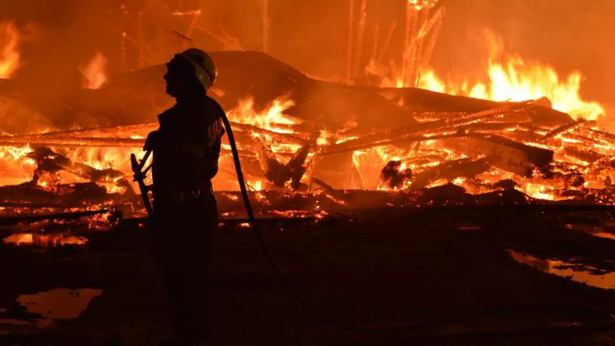 Incendiu de proporții la o fabrică de prelucrare a lemnului din Roznov, județul Neamț (VIDEO)