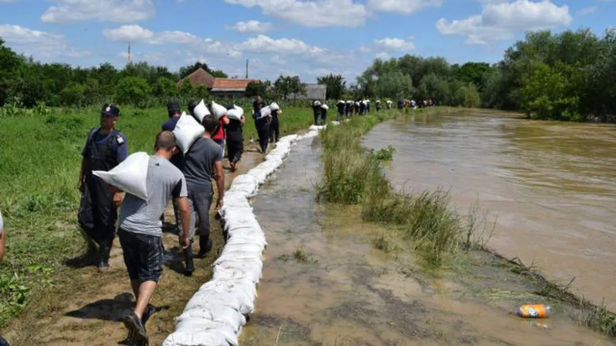 Inundațiile din țară fac ravagii. Arafat: "Situația cea mai sensibilă, la Gătaia". Peste 100 de pompieri țin piept apei, care rupe digul (FOTO)