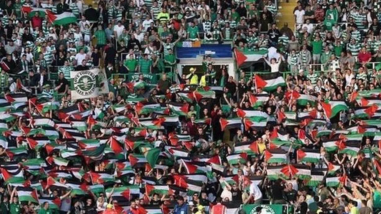 Boicot la meciul dintre Celtic Glasgow și israelienii de la Hapoël Beer Sheva: Fanii scoțieni au arborat steaguri palestiniene (VIDEO)