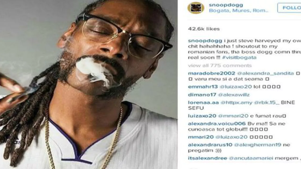 Erorile devin realitate. După ce Snoop Dogg și-a dat check-in la Bogata, mureșenii vor să îl aducă pe artist la ei acasă (FOTO)