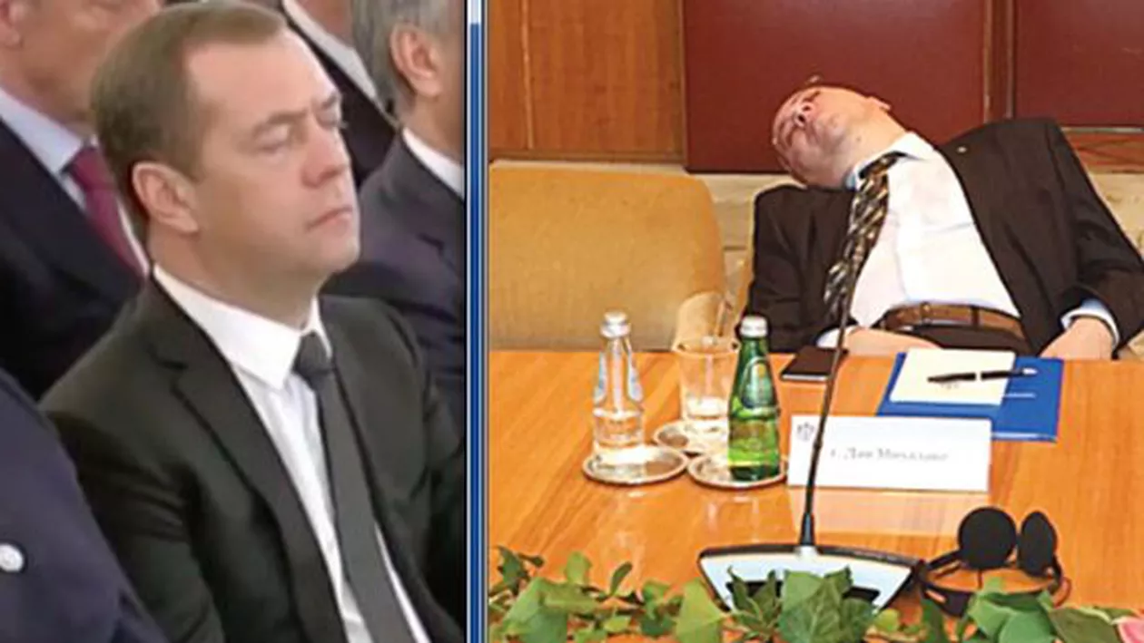 Se întâmplă și la case mai mari... Premierul rus Dmitri Medvedev, surprins dormind, în timp ce Putin susținea un discurs despre starea națiunii (VIDEO)