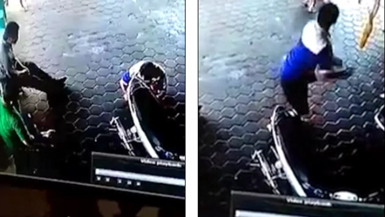 Imagini incredibile! Un tată și-a salvat copiii din fața unei mașini în ultimul moment (VIDEO)