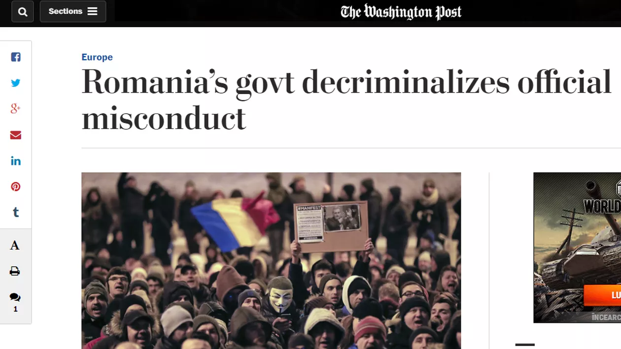 Decizia Guvernului Grindeanu de a dezincrimina abuzul în serviciu, subiect în presa internațională. Associated Press: E o lovitură dată celor care luptă împotriva corupției