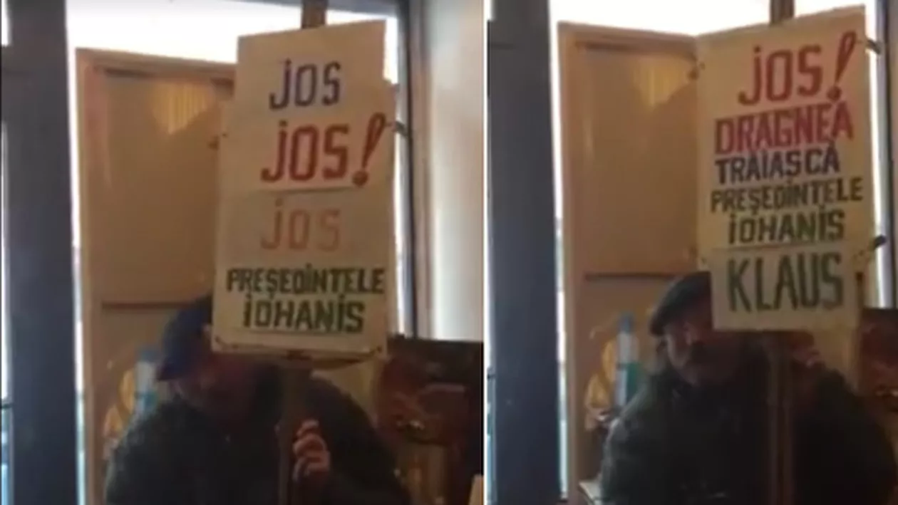 Videoclipul care a devenit VIRAL! Protestatar cu dublă personalitate: Jos Iohannis! Trăiască Iohannis! (VIDEO)