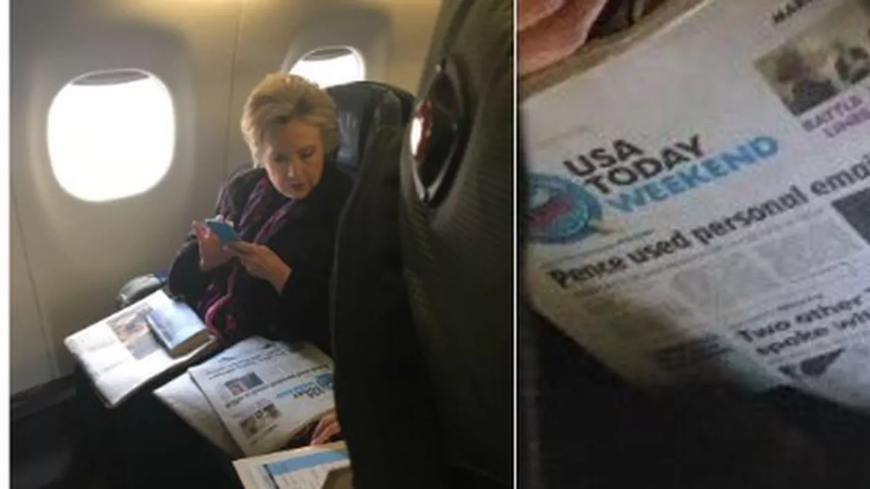 Ironia sorții: O fotografie cu Hillary Clinton citind într-un ziar despre scandalul cu mailul privat în care e implicat vicepreședinte Mike Pence a devenit virală în mediul online (FOTO)