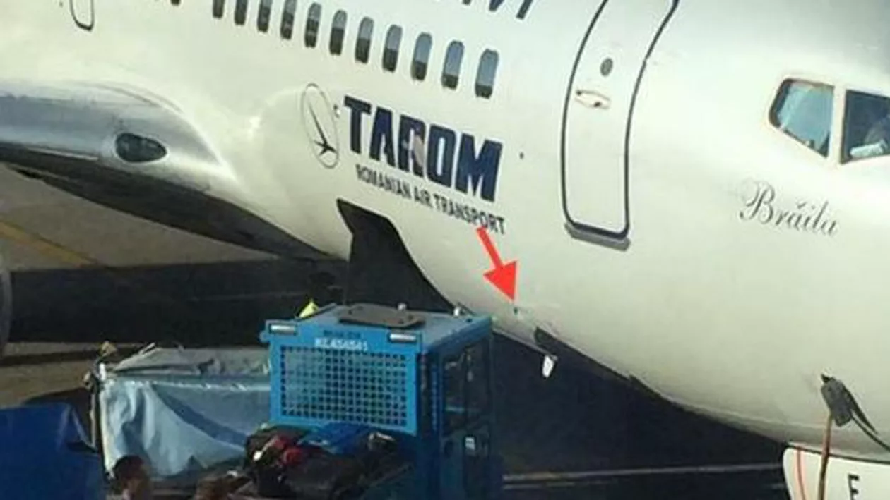Incident pe aeroportul din Amsterdam cu un avion Boeing al companiei TAROM: O camionetă de bagaje a lovit aeronava (FOTO)