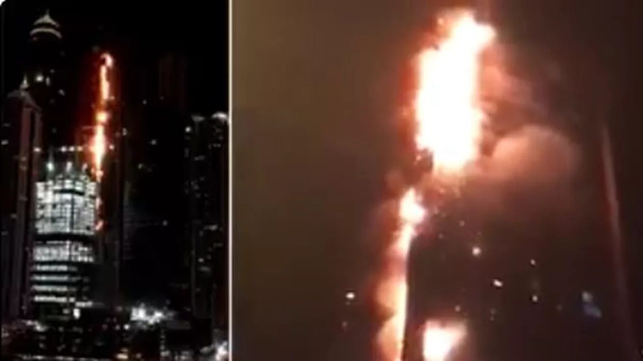 INCENDIU MISTUITOR la un zgârie nori din Dubai (VIDEO)