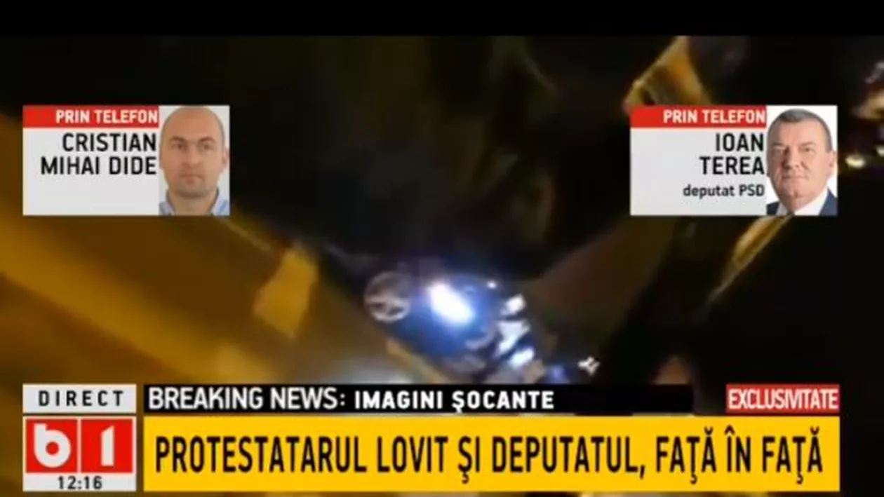 Confruntare, în direct pe B1 TV, între Ioan Terea și protestatarul care susține că a fost lovit cu mașina de deputatul PSD (VIDEO)