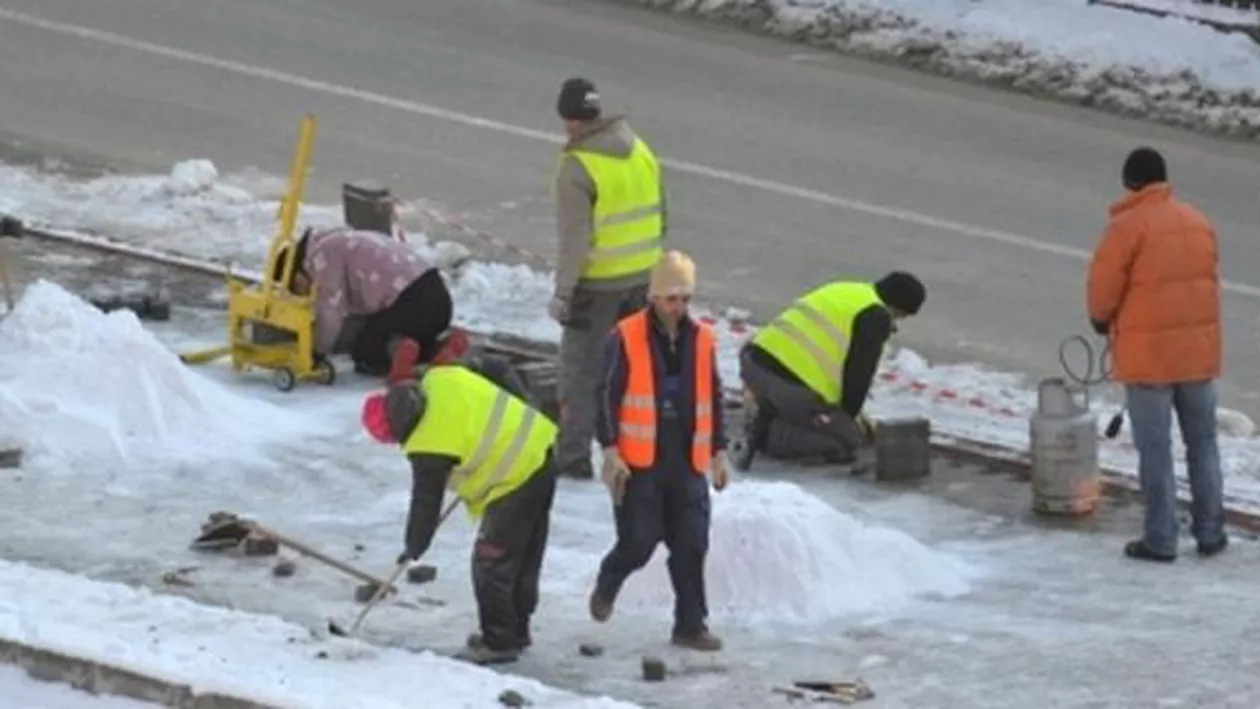 Un grup de ”Dorei” a dat lovitura în Arad: Au topit gheața cu butelia ca să pună pavele (FOTO)