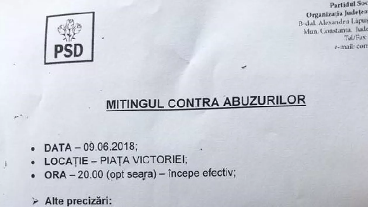 Oamenii chemați la mitingul PSD au primit instrucțiuni ce trebuie să facă. ''Ficare județ'' va avea ''pancarde''. Ca să fie clar, protestul începe la ''20.00 (opt seara)'' (FOTO)
