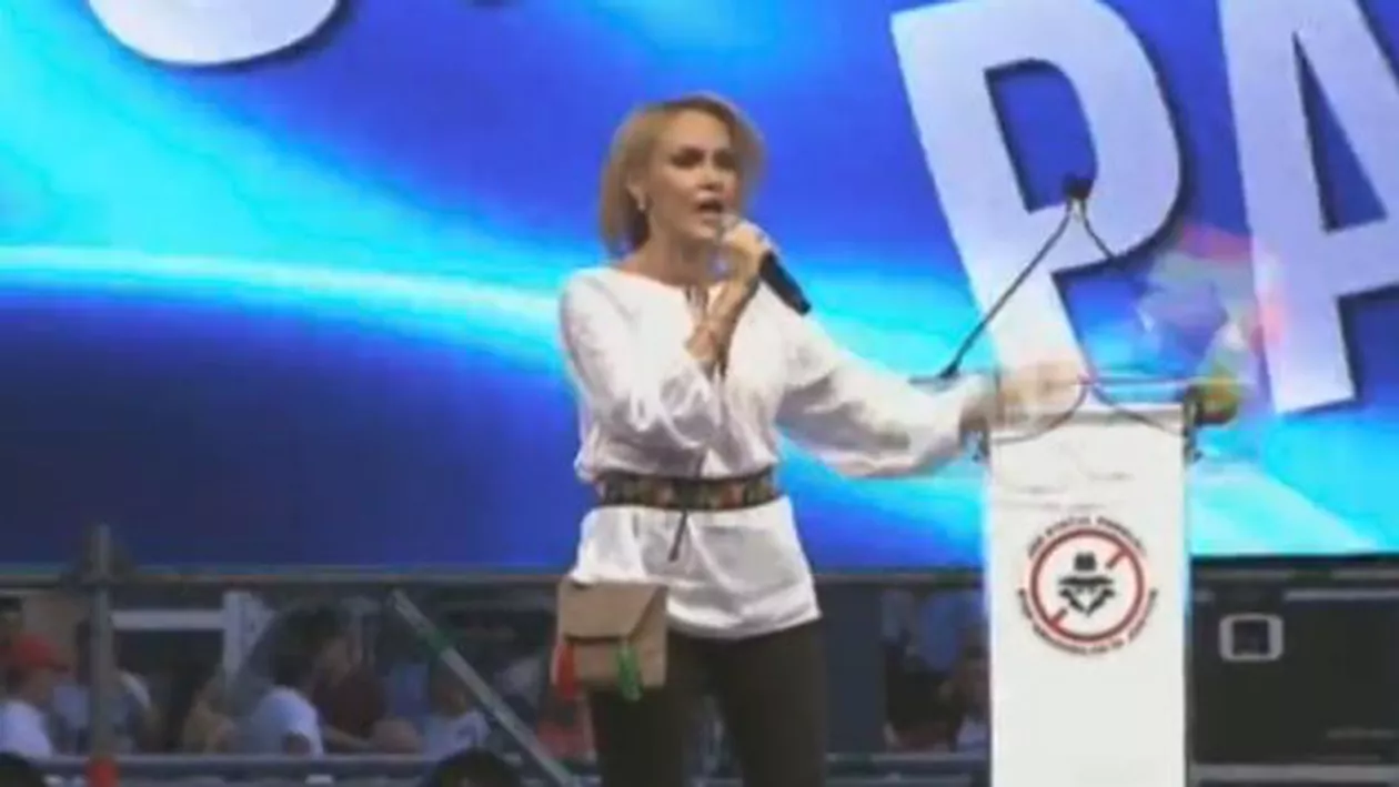 Gabriela Firea, atac la Iohannis la miting: Nu putem accepta ca cineva cu geacă roşie să ne confişte votul (VIDEO)