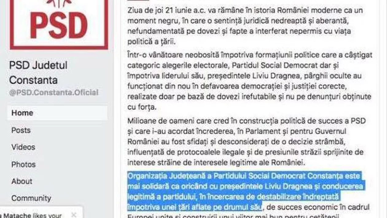 PSD o comite iar! NOUĂ GAFĂ de comunicare pe Facebook: PSD Constanța este mai solidară ca oricând cu  Liviu Dragnea în ÎNCECAREA de DESTABILIZARE a unei ţări! Reacţia lui Ponta