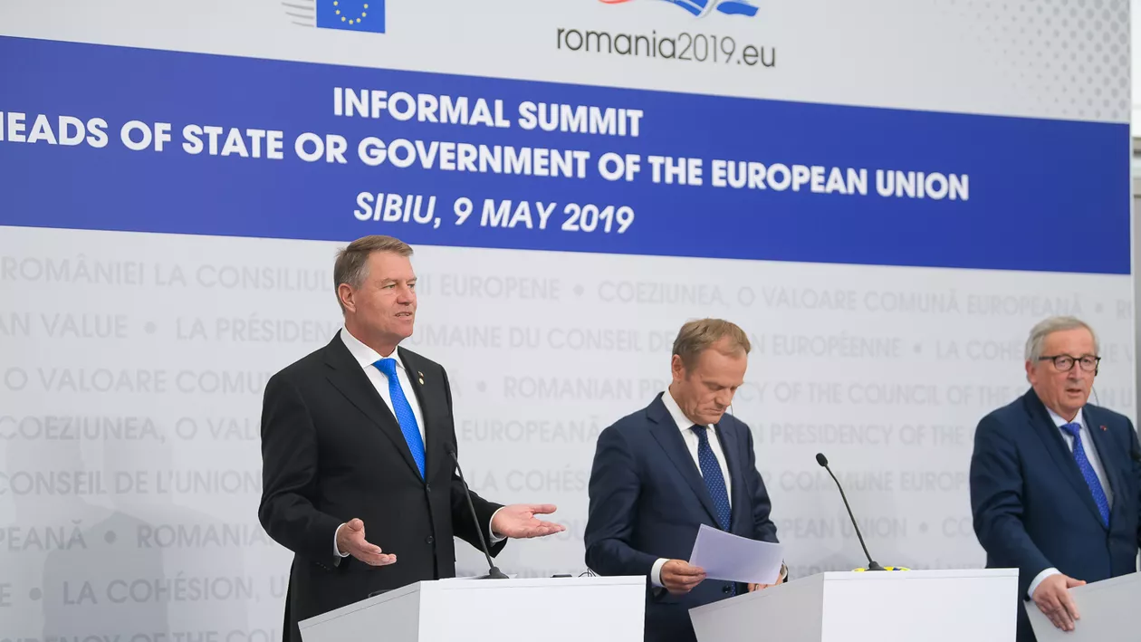 Iohannis, declarații comune cu Juncker și Tusk, după Summit-ul de la Sibiu: Suntem un model de democrație, de prosperitate (VIDEO)