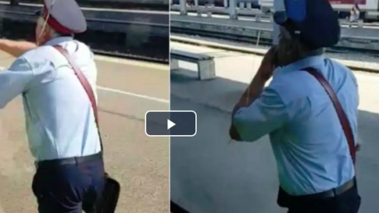 'Naș' uitat pe jos de mecanicul de tren. Momente comice în Gara de Nord din București (VIDEO)