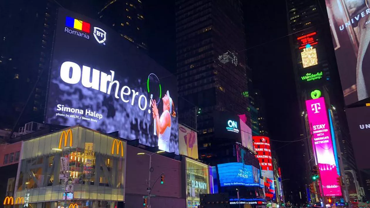 Poster uriaș cu Simona Halep în Times Square din New York: 'Foarte special' (FOTO)