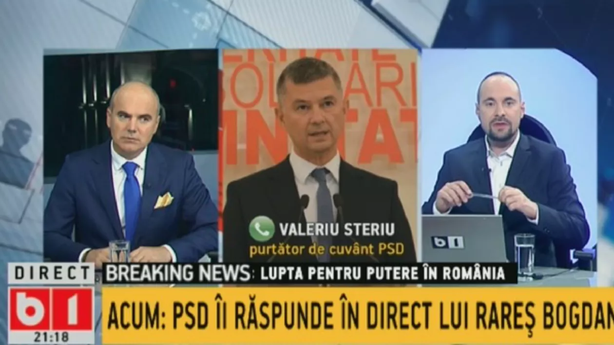 Puterea și Opoziția, în direct pe B1TV. Rareș Bogdan (PNL), din nou moderator pentru o clipă: „De ce vreți să mai rămâneți la guvernare?” / Ce a răspuns Valeriu Steriu (PSD) și ce spune despre acuzațiile din ultimele zile (VIDEO)