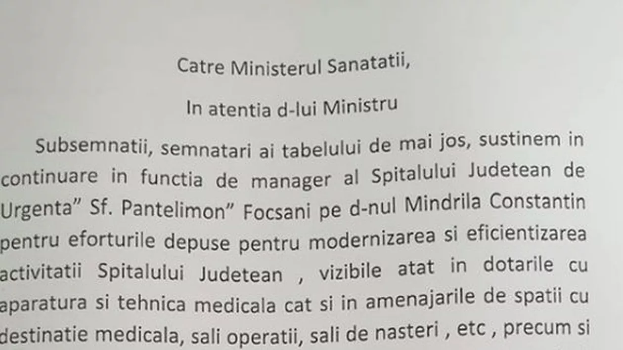 Directorul Spitalului Judeţean din Focşani îşi pune subalternii să semneze o petiţie pentru a nu fi dat afară, susține liderul PNL Vrancea