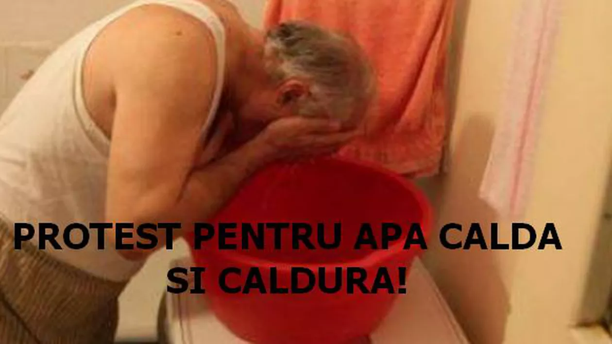 PROTEST pentru apă caldă şi căldură, în fața Primăriei Capitalei! Bucureștenii, 'înarmați' cu LIGHEANE (FOTO)