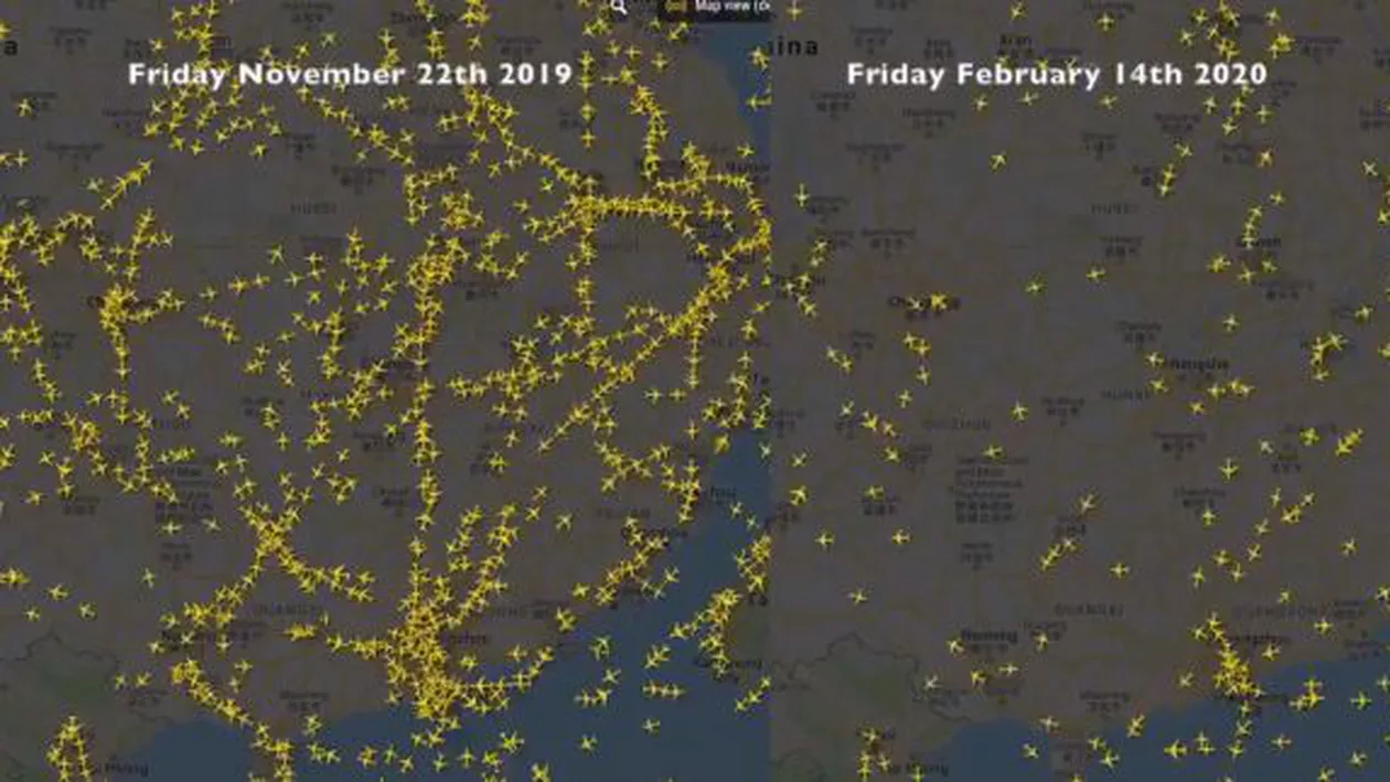 Imaginea dezastrului provocat de coronavirus: Două treimi din avioanele companiilor chineze sunt la sol
