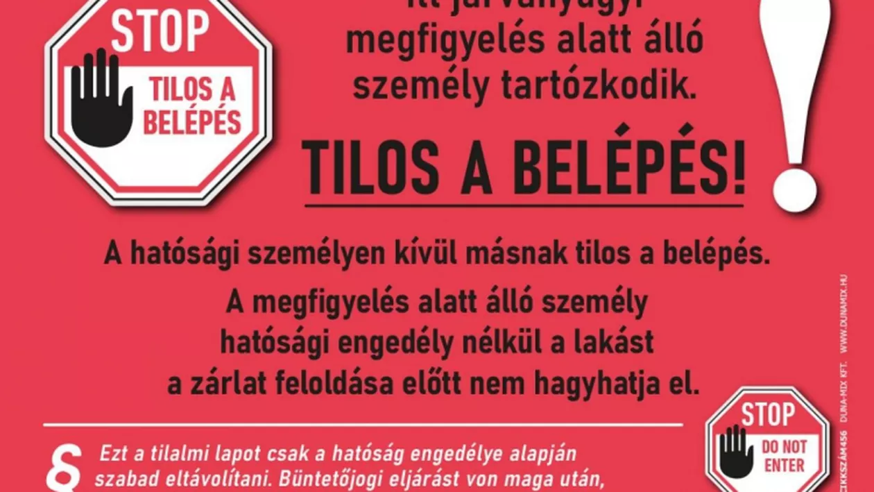 CORONAVIRUS | Măsuri drastice în Ungaria: Cum arată cardul roșu lipit pe ușă, care avertizează asupra persoanelor plasate în carantină la domiciliu