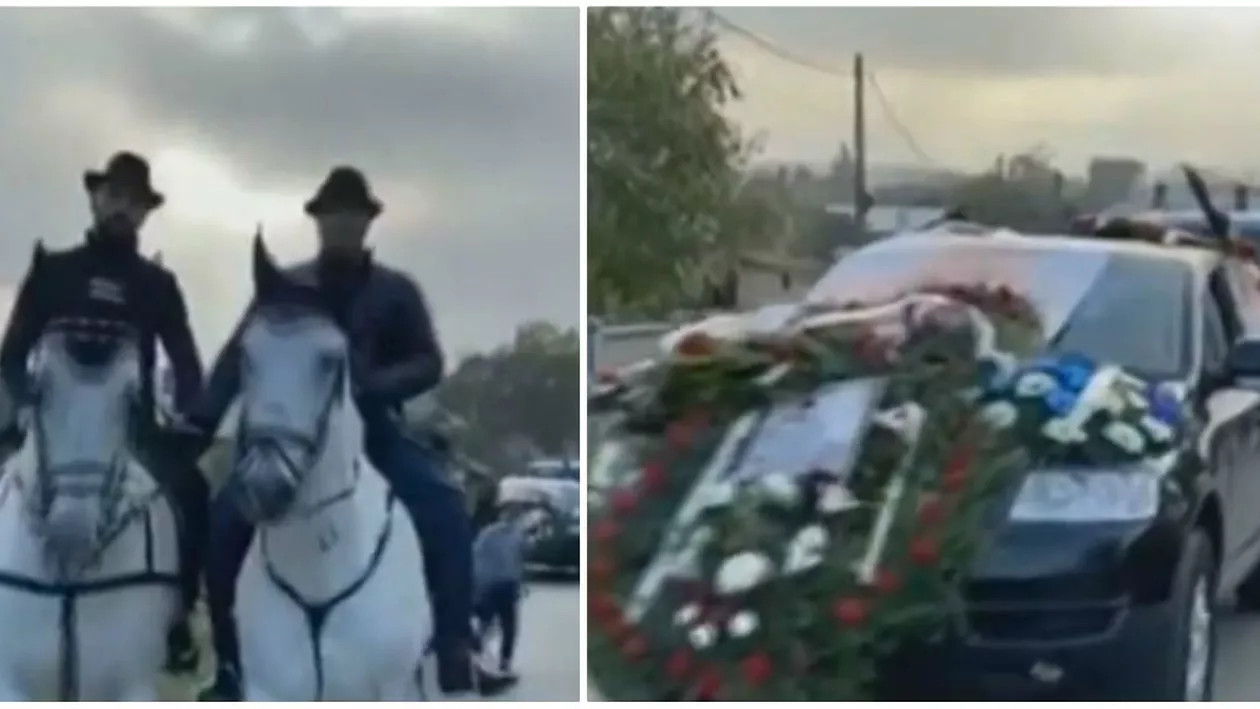 Opulență în plină pandemie. Înmormânatare cu zeci de persoane, taraf, dedicații și cai albi într-o localitate din Olt (VIDEO)