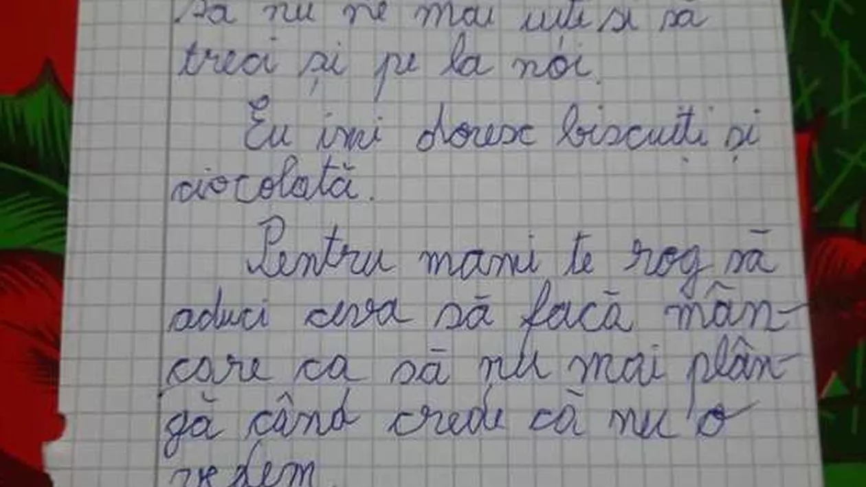 Scrisoarea emoționantă a unui copil sărac din Târgoviște pentru Moș Crăciun: „Te rog să nu ne mai uiţi”