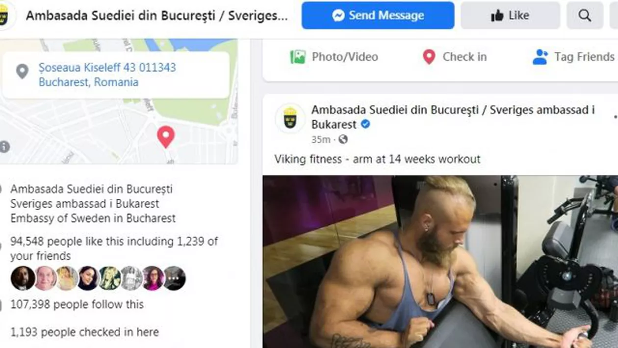 Ambasada Suediei, postare cu un culturist în replică la meme-urile cu mușchii președintelui Iohannis