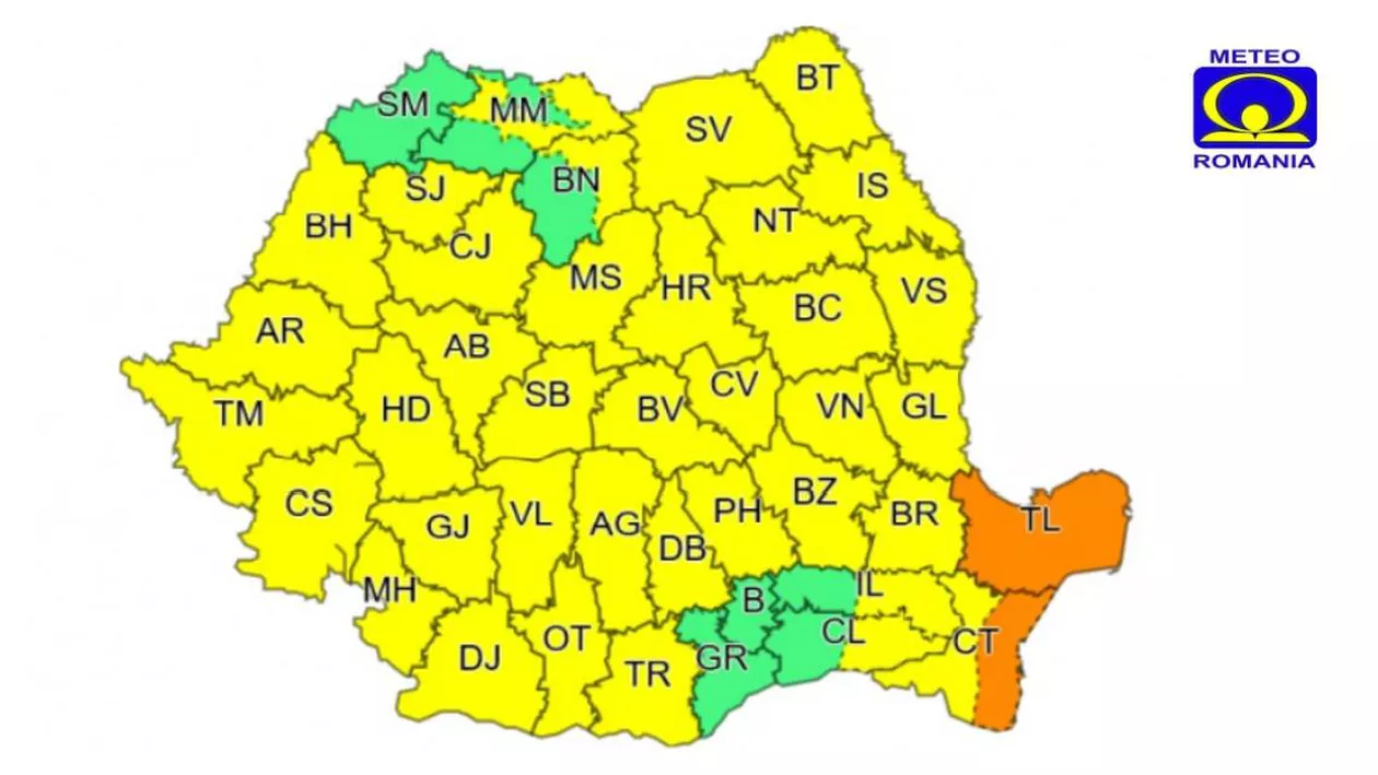 Meteorologii au emis două avertizări de COD GALBEN și COD PORTOCALIU de ploi. Iată județele vizate (FOTO)