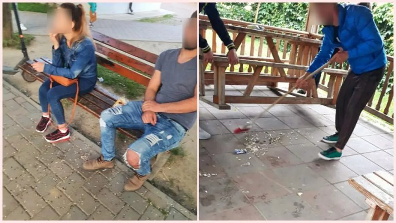 Au fost prinși la spart semințe pe domeniul public. Măsurile polițiștilor au fost categorice. Ce i-au pus să facă