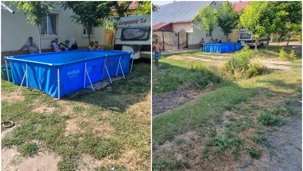 O familie din Timiș a umplut piscina din fața casei cu apă din fântâna publică, pentru a nu fi nevoiți să plătească