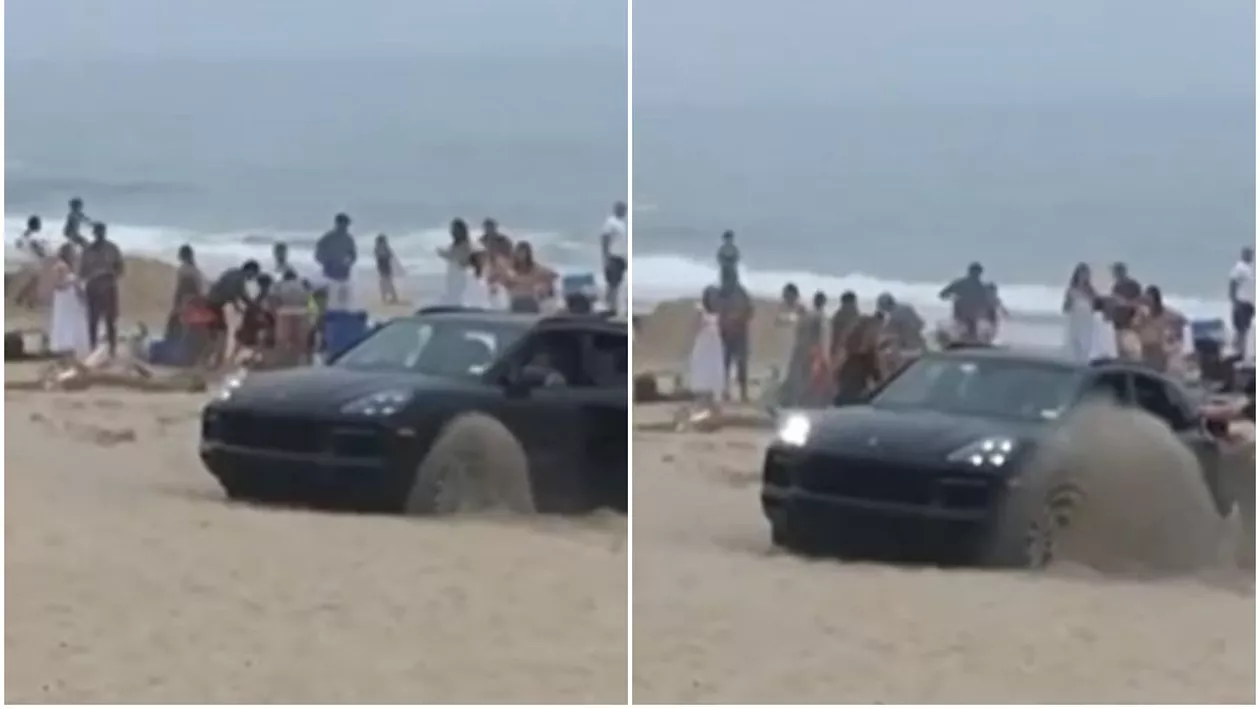 Moda mașinilor pe plajă a ajuns și în SUA. Un autoturism de lux, parcat la malul mării (VIDEO)