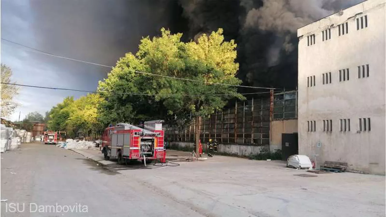 Incendiu puternic la o hală de producție a polistirenului din Dâmbovița. A fost emisă avertizare Ro-Alert
