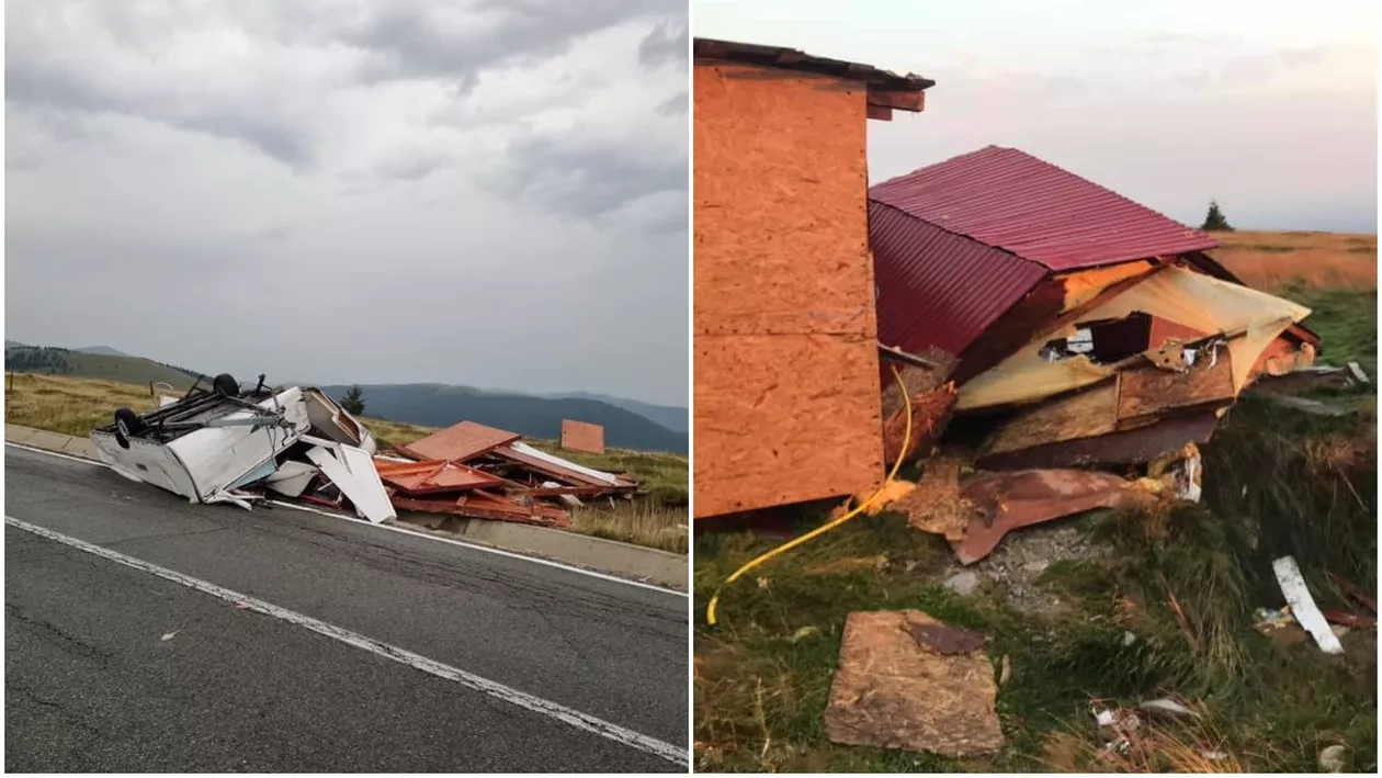 Pagube pe Transalpina, după codul portocaliu de furtuni. Vijelia a distrus mai multe chioșcuri