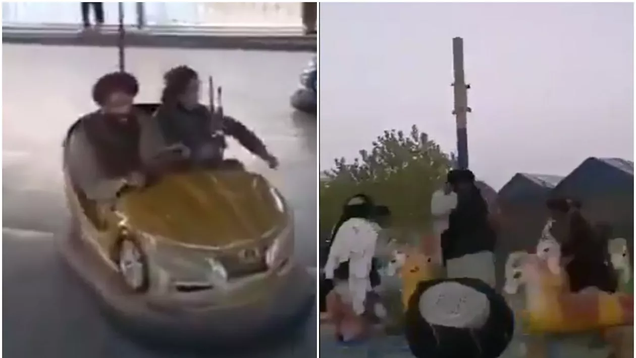 Imagini incredibile din iadul de la Kabul. Talibanii se dau în mașinuțe cu arma lângă ei, într-un parc de distracții din Capitală (VIDEO)