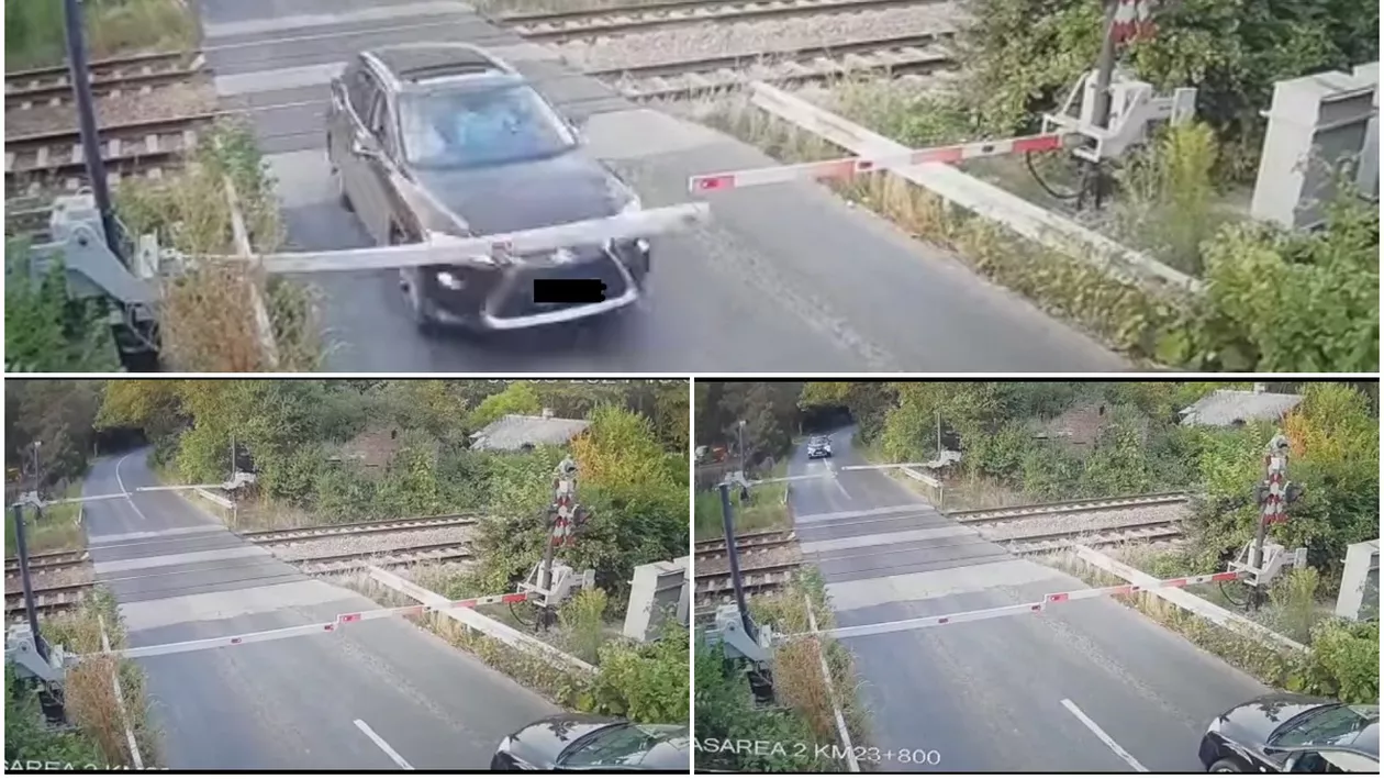 Un șofer teribilist a trecut prin barierele de la trecerea peste calea ferată. CFR Infrastructura: Doar un miracol l-a salvat. Încă nu ajunsese trenul care circulă cu 160 km/h