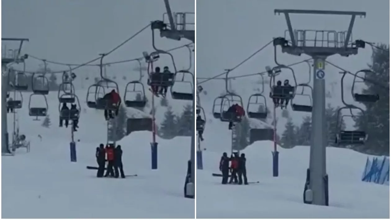 30 de turiști au rămas blocați în telescaunul de la Straja. Pasagerii au fost coborâți cu scara