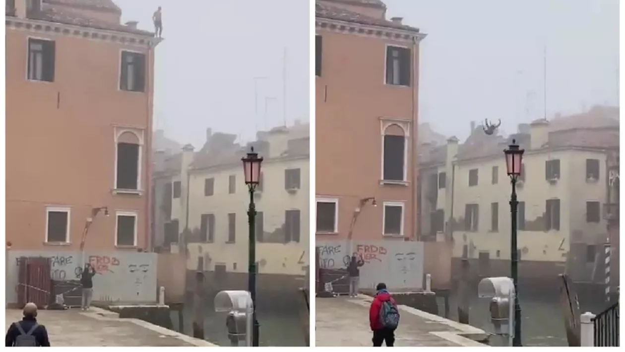 Autoritățile din Italia, în căutarea unui „idiot” care a sărit într-un canal din Veneția de pe o clădire de trei etaje. E căutat și „prietenul său care a făcut videoclipul stupid”