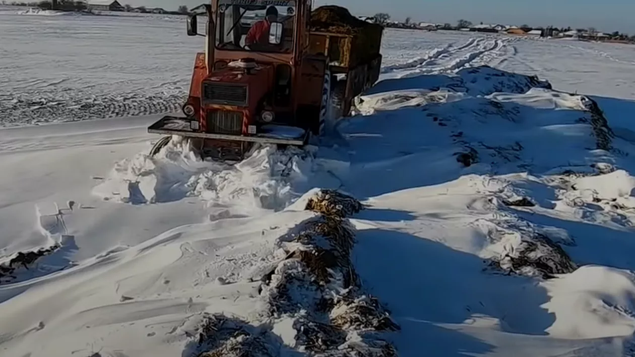 Un bătrân din Roman, transportat cu tractorul până la ambulanța SMURD, din cauza ninsorii